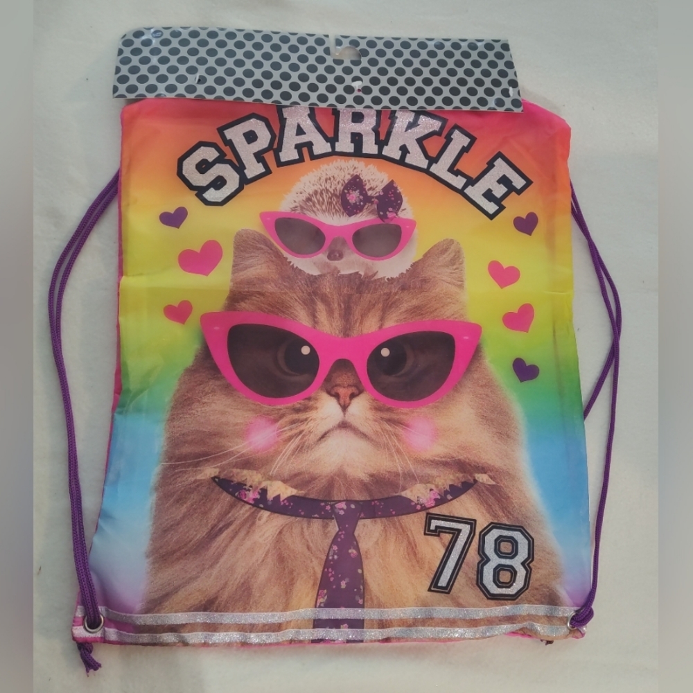 Drawstring Backpack Sparkle Cat Hedgehog